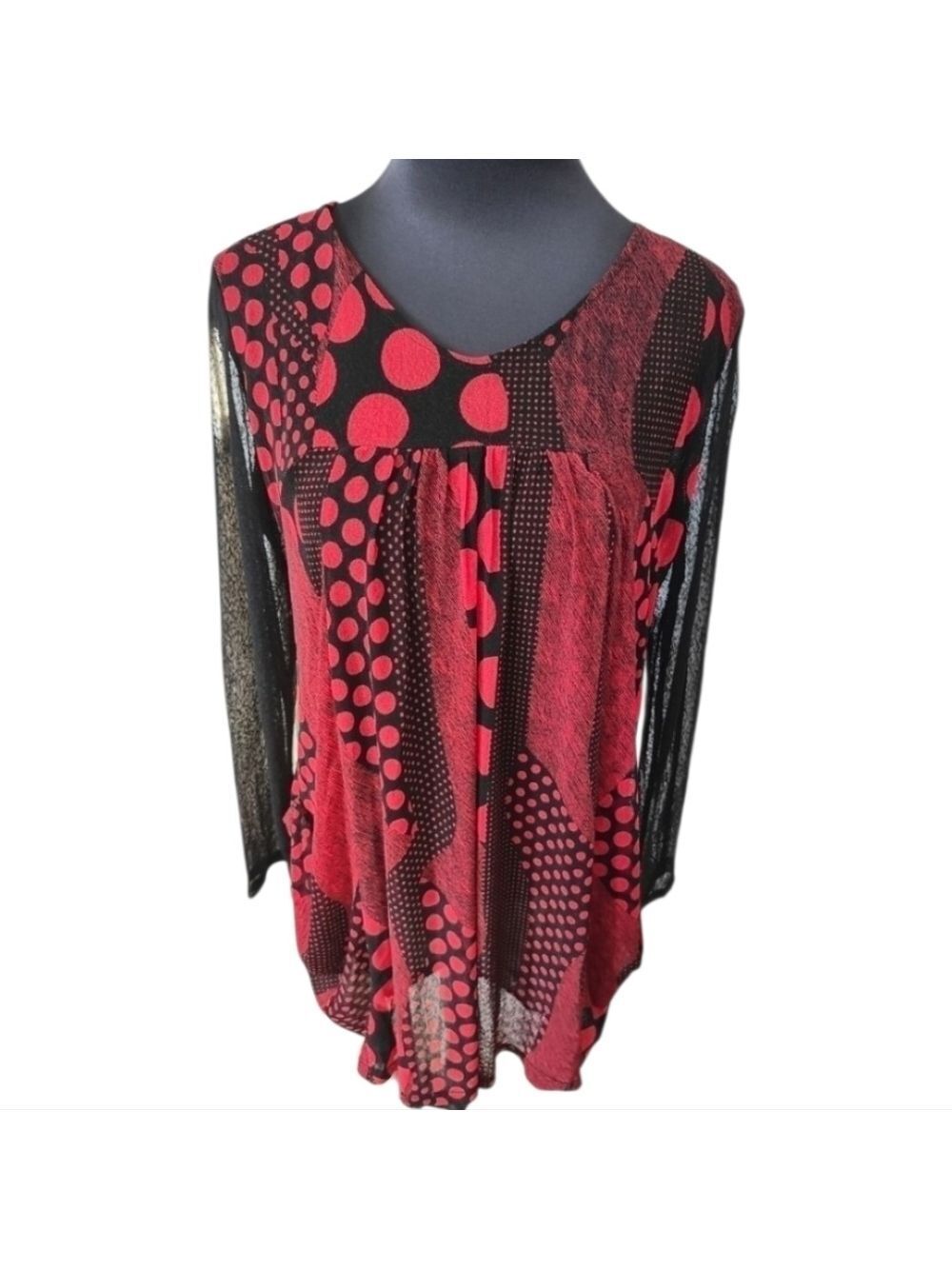 CREATION Red Polka Dot & Sheer Tunic Top Size Small NWT
